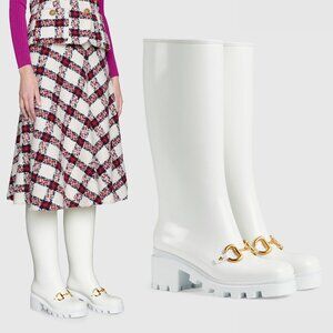 GUCCI BOOTS KNEE HIGH WHITE RUBBER with HORSEBIT DETAIL sz 38G US 8